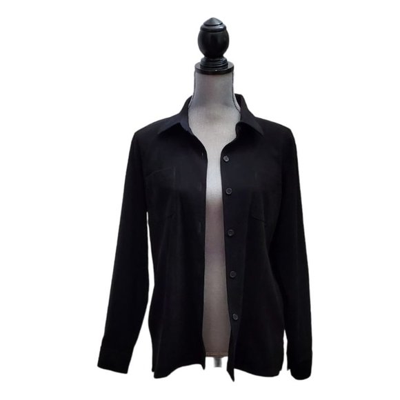 Petite Sophisticate Moleskin LS Button Front Blouse | Like New | MP | Black - Picture 7 of 11